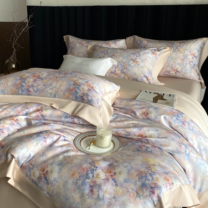 91家纺网 家纺一手货源 找家纺 南泉坊 2025新款长绒棉纯棉丝光工艺数码印花四件套 左左希 杏色