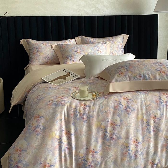 91家纺网 家纺一手货源 找家纺 南泉坊 2025新款长绒棉纯棉丝光工艺数码印花四件套 左左希 杏色