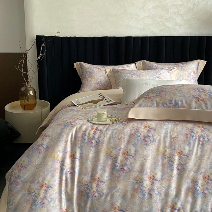 91家纺网 家纺一手货源 找家纺 南泉坊 2025新款长绒棉纯棉丝光工艺数码印花四件套 左左希 杏色