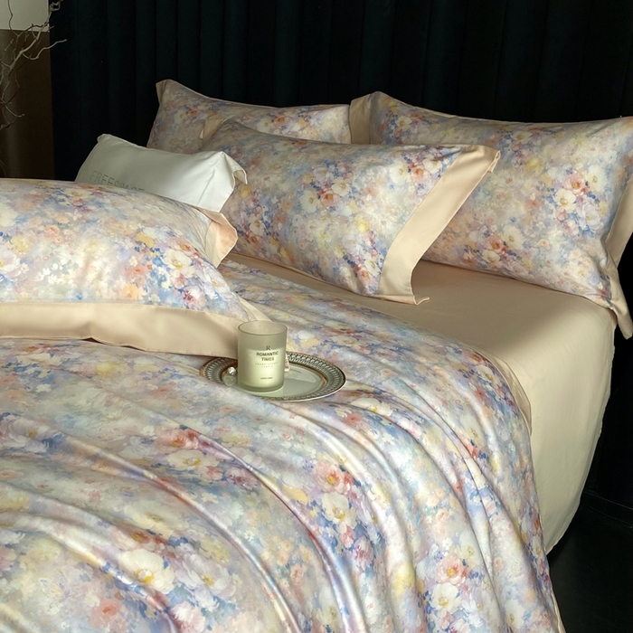 91家纺网 家纺一手货源 找家纺 南泉坊 2025新款长绒棉纯棉丝光工艺数码印花四件套 左左希 杏色