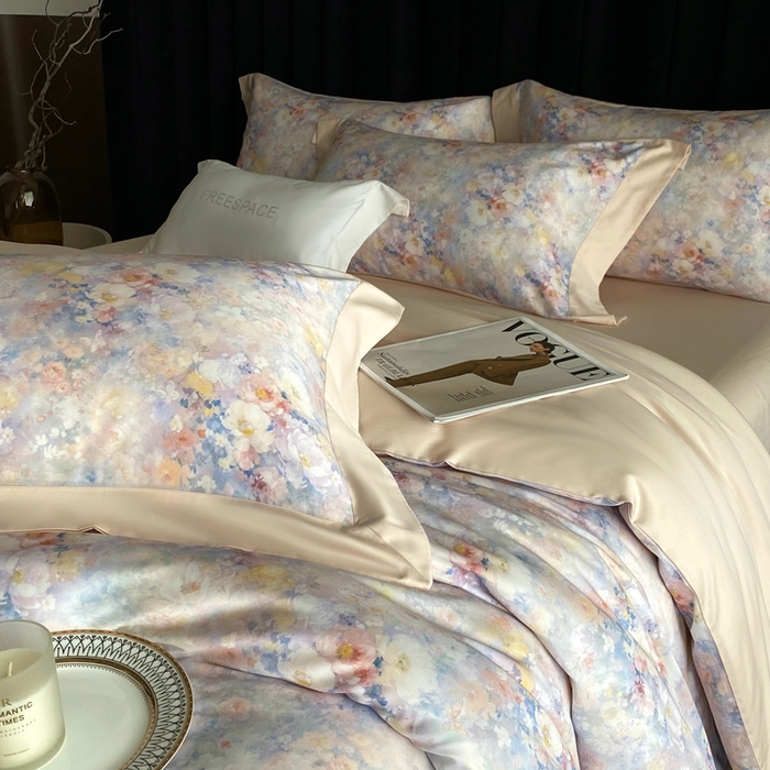 91家纺网 家纺一手货源 找家纺 南泉坊 2025新款长绒棉纯棉丝光工艺数码印花四件套 左左希 杏色