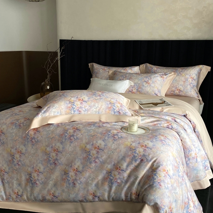 91家纺网 家纺一手货源 找家纺 南泉坊 2025新款长绒棉纯棉丝光工艺数码印花四件套 左左希 杏色