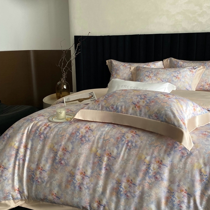 91家纺网 家纺一手货源 找家纺 南泉坊 2025新款长绒棉纯棉丝光工艺数码印花四件套 左左希 杏色