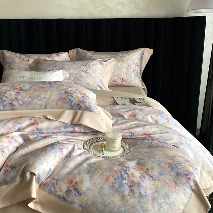 91家纺网 家纺一手货源 找家纺 南泉坊 2025新款长绒棉纯棉丝光工艺数码印花四件套 左左希 杏色