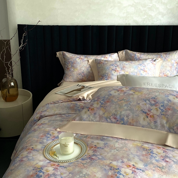 91家纺网 家纺一手货源 找家纺 南泉坊 2025新款长绒棉纯棉丝光工艺数码印花四件套 左左希 杏色