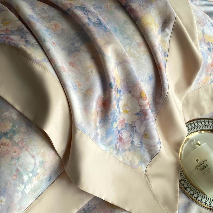 91家纺网 家纺一手货源 找家纺 南泉坊 2025新款长绒棉纯棉丝光工艺数码印花四件套 左左希 杏色