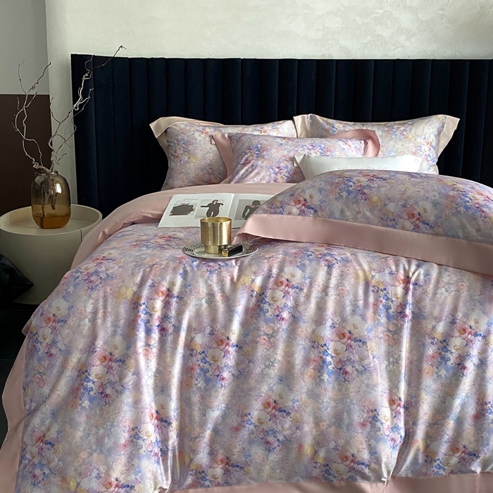 91家纺网 家纺一手货源 找家纺 南泉坊 2025新款长绒棉纯棉丝光工艺数码印花四件套 左左希心甜粉