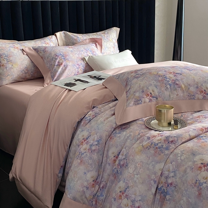 91家纺网 家纺一手货源 找家纺 南泉坊 2025新款长绒棉纯棉丝光工艺数码印花四件套 左左希心甜粉