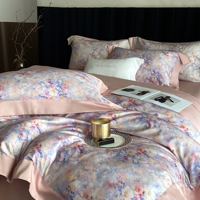 91家纺网 家纺一手货源 找家纺 南泉坊 2025新款长绒棉纯棉丝光工艺数码印花四件套 左左希心甜粉