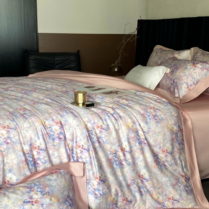 91家纺网 家纺一手货源 找家纺 南泉坊 2025新款长绒棉纯棉丝光工艺数码印花四件套 左左希心甜粉