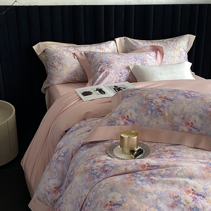 91家纺网 家纺一手货源 找家纺 南泉坊 2025新款长绒棉纯棉丝光工艺数码印花四件套 左左希心甜粉