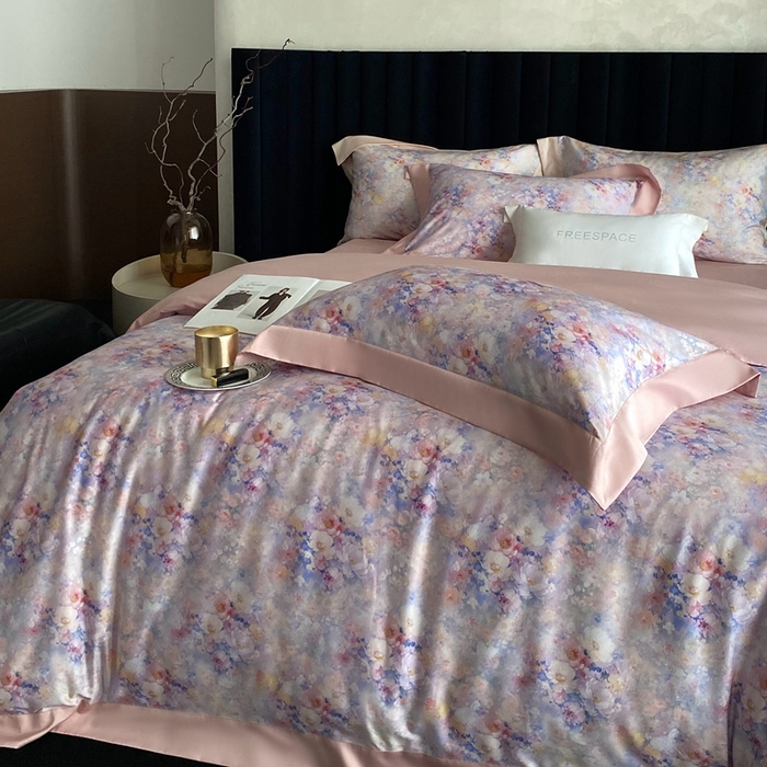 91家纺网 家纺一手货源 找家纺 南泉坊 2025新款长绒棉纯棉丝光工艺数码印花四件套 左左希心甜粉