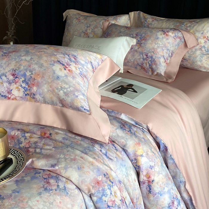 91家纺网 家纺一手货源 找家纺 南泉坊 2025新款长绒棉纯棉丝光工艺数码印花四件套 左左希心甜粉