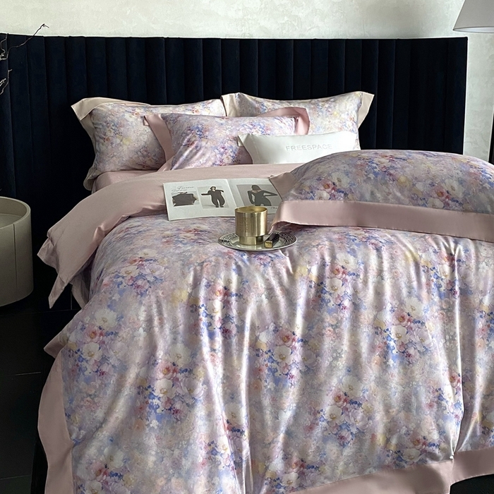 91家纺网 家纺一手货源 找家纺 南泉坊 2025新款长绒棉纯棉丝光工艺数码印花四件套 左左希心甜粉