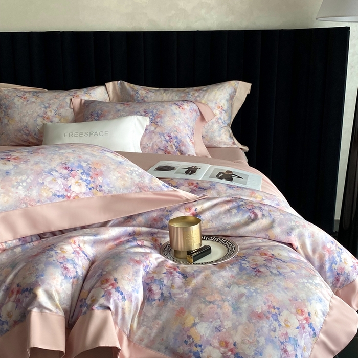 91家纺网 家纺一手货源 找家纺 南泉坊 2025新款长绒棉纯棉丝光工艺数码印花四件套 左左希心甜粉