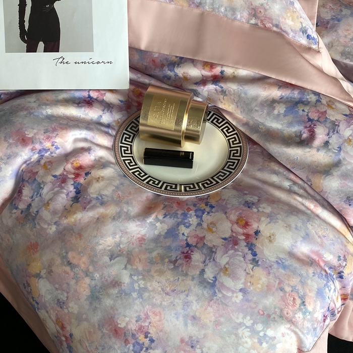 91家纺网 家纺一手货源 找家纺 南泉坊 2025新款长绒棉纯棉丝光工艺数码印花四件套 左左希心甜粉