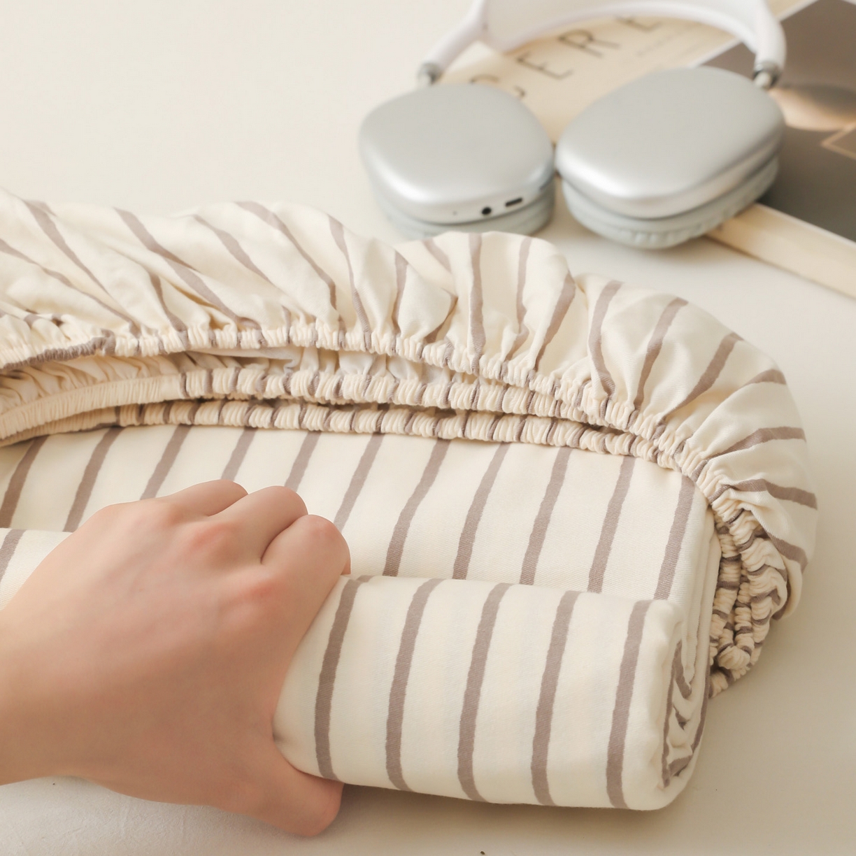 简宜家居（朝初家纺） 2025新款纯棉全棉磨毛单床笠系列 线素-灰