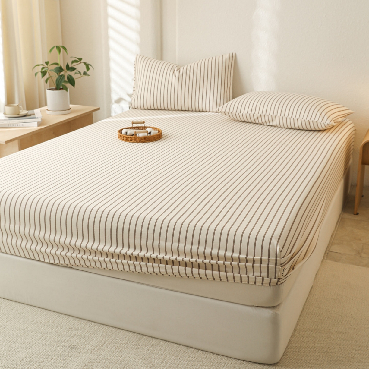 91家纺网 家纺一手货源 找家纺 简宜家居（朝初家纺） 2025新款纯棉全棉磨毛单床笠系列 线素-灰