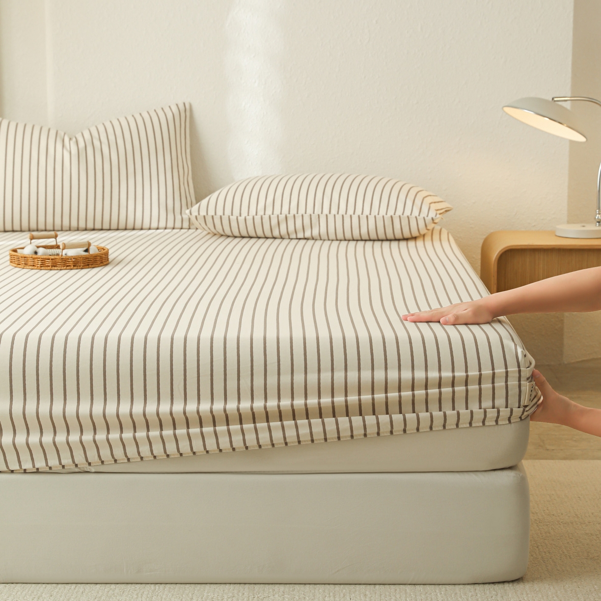 91家纺网 家纺一手货源 找家纺 简宜家居（朝初家纺） 2025新款纯棉全棉磨毛单床笠系列 线素-灰