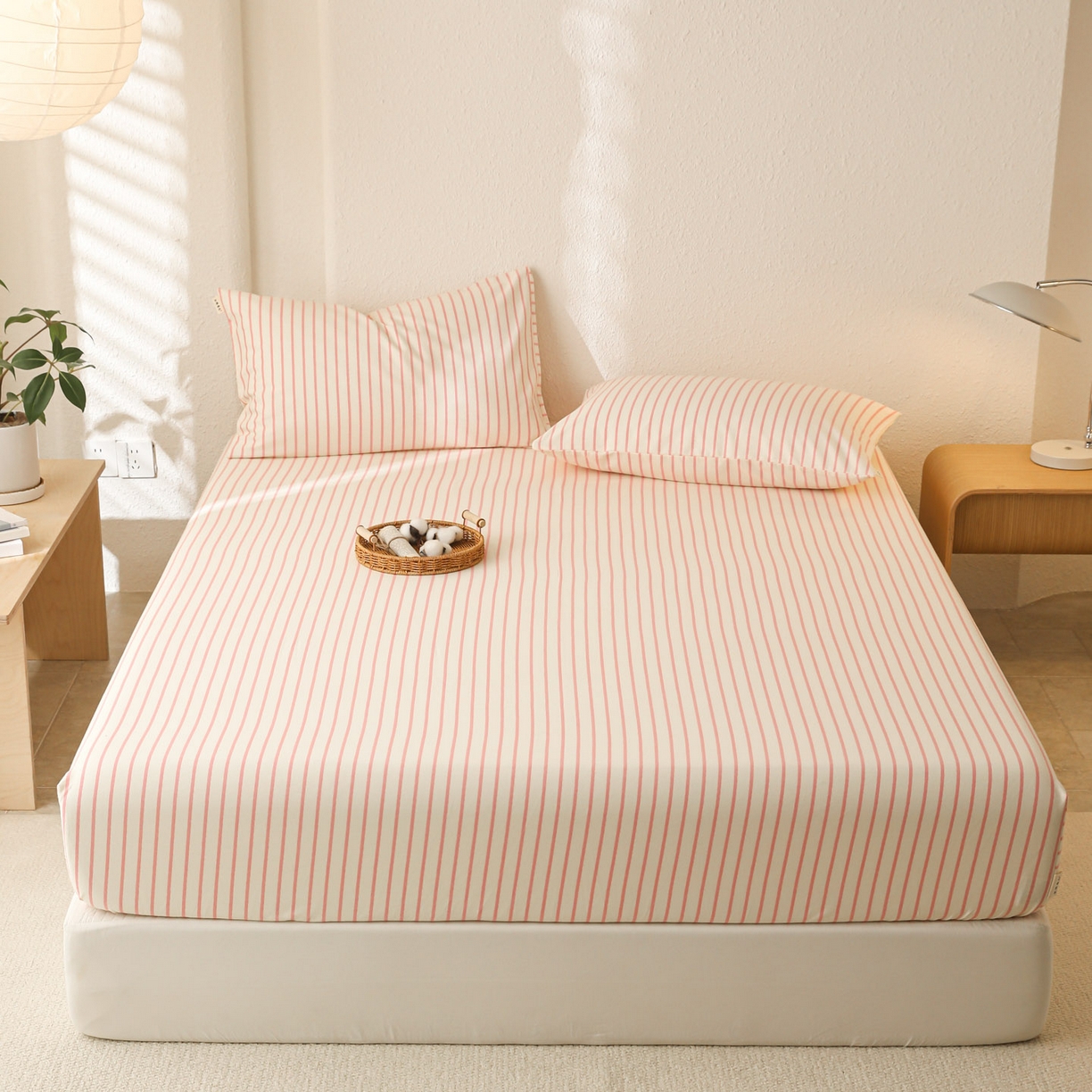 91家纺网 家纺一手货源 找家纺 简宜家居（朝初家纺） 2025新款纯棉全棉磨毛单床笠系列 线素-粉