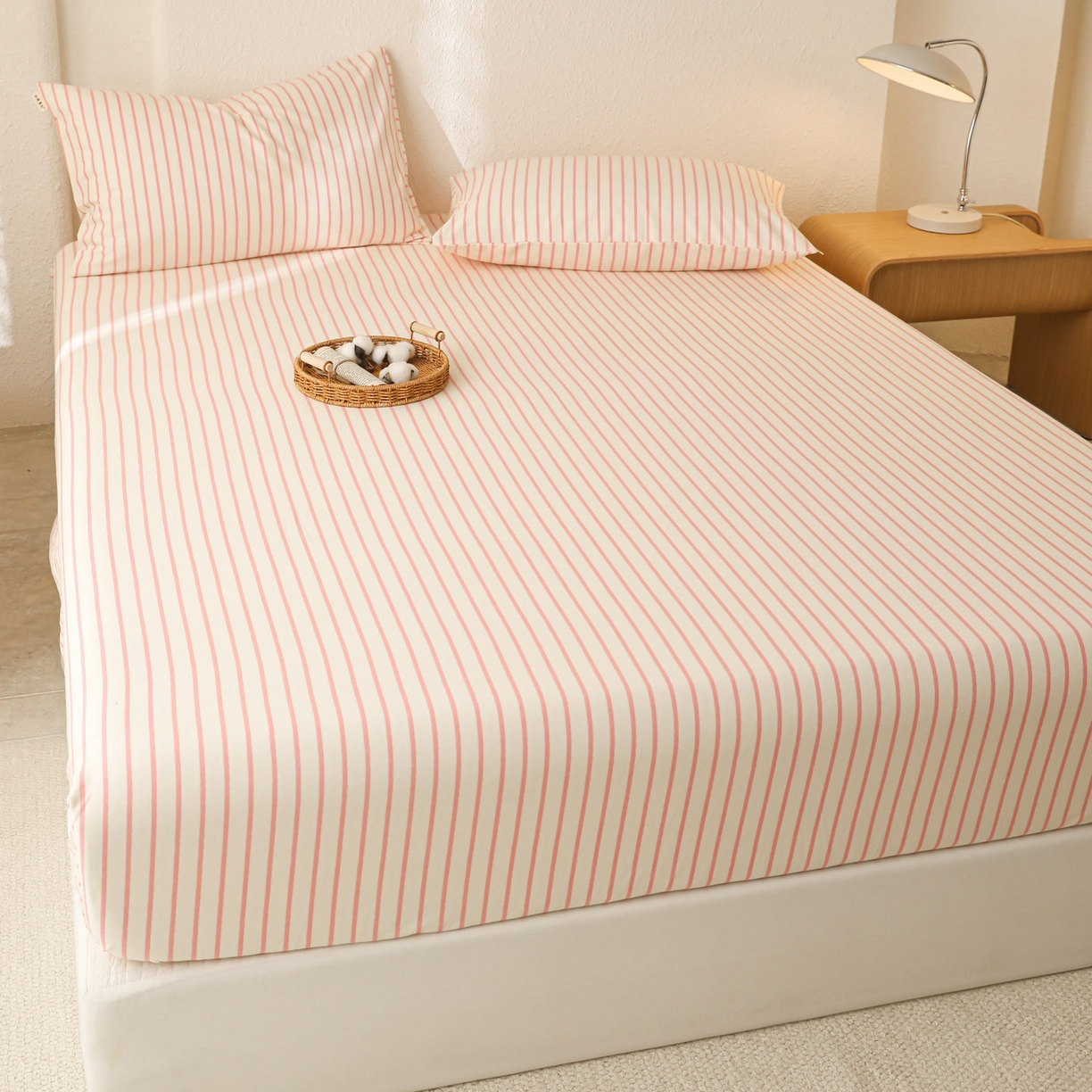 91家纺网 家纺一手货源 找家纺 简宜家居（朝初家纺） 2025新款纯棉全棉磨毛单床笠系列 线素-粉