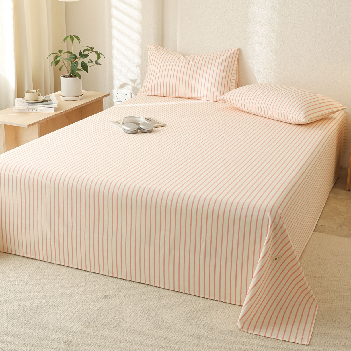 91家纺网 家纺一手货源 找家纺 简宜家居（朝初家纺） 2025新款纯棉全棉磨毛单床单系列 线素-粉