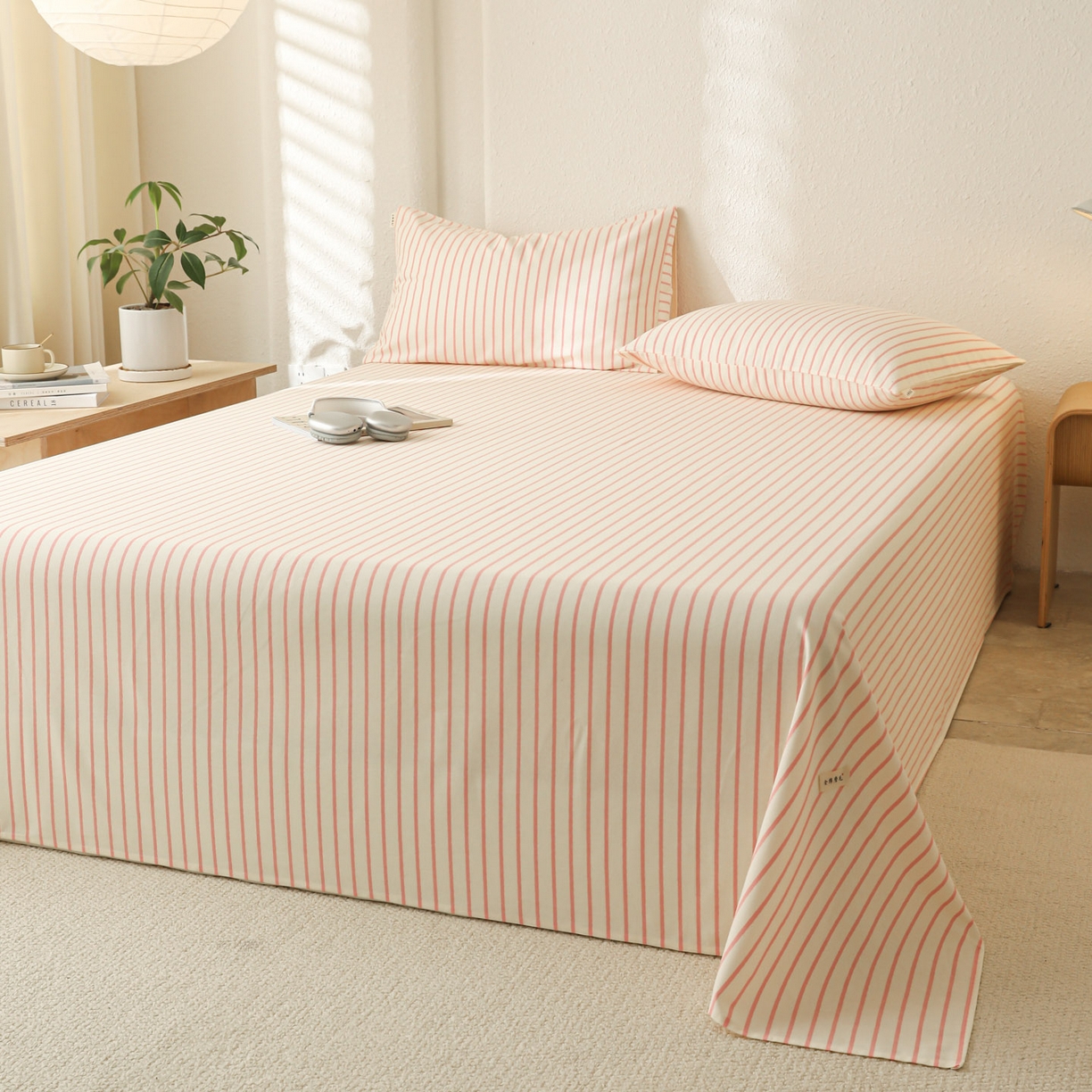 91家纺网 家纺一手货源 找家纺 简宜家居（朝初家纺） 2025新款纯棉全棉磨毛单床单系列 线素-粉