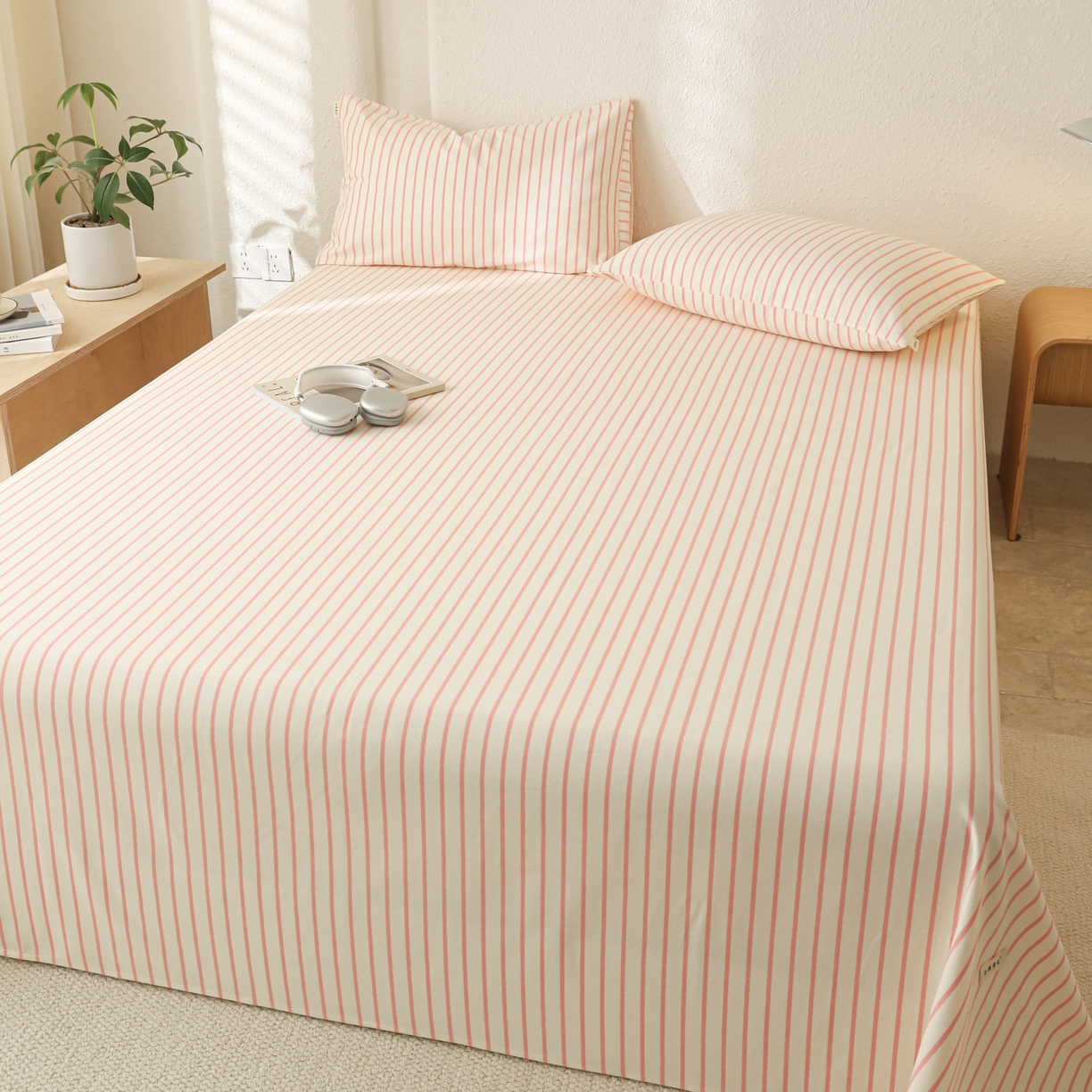 91家纺网 家纺一手货源 找家纺 简宜家居（朝初家纺） 2025新款纯棉全棉磨毛单床单系列 线素-粉