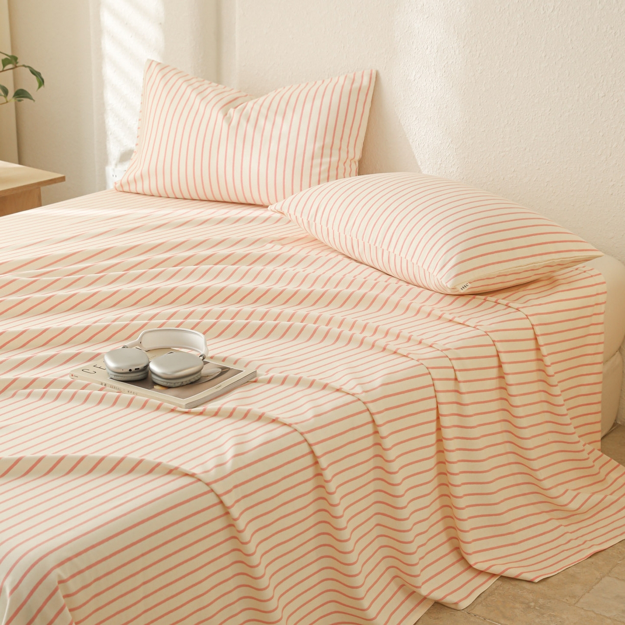 91家纺网 家纺一手货源 找家纺 简宜家居（朝初家纺） 2025新款纯棉全棉磨毛单床单系列 线素-粉