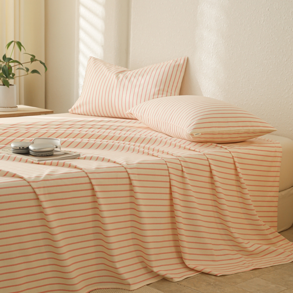 91家纺网 家纺一手货源 找家纺 简宜家居（朝初家纺） 2025新款纯棉全棉磨毛单床单系列 线素-粉