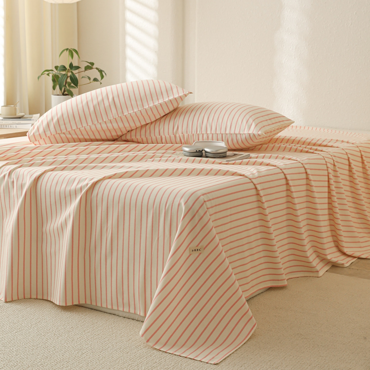 91家纺网 家纺一手货源 找家纺 简宜家居（朝初家纺） 2025新款纯棉全棉磨毛单床单系列 线素-粉