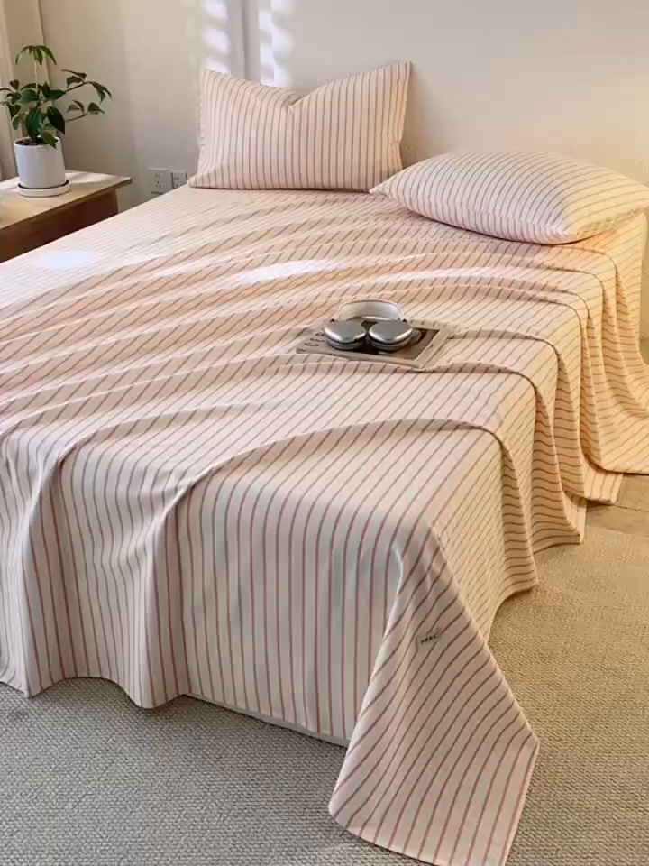 91家纺网 家纺一手货源 找家纺 简宜家居（朝初家纺） 2025新款纯棉全棉磨毛单床单系列 线素-粉