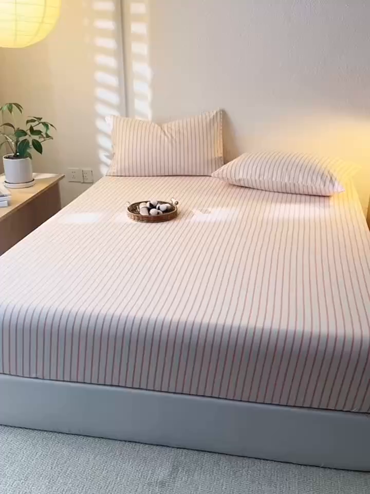 91家纺网 家纺一手货源 找家纺 简宜家居（朝初家纺） 2025新款纯棉全棉磨毛单床笠系列 线素-粉