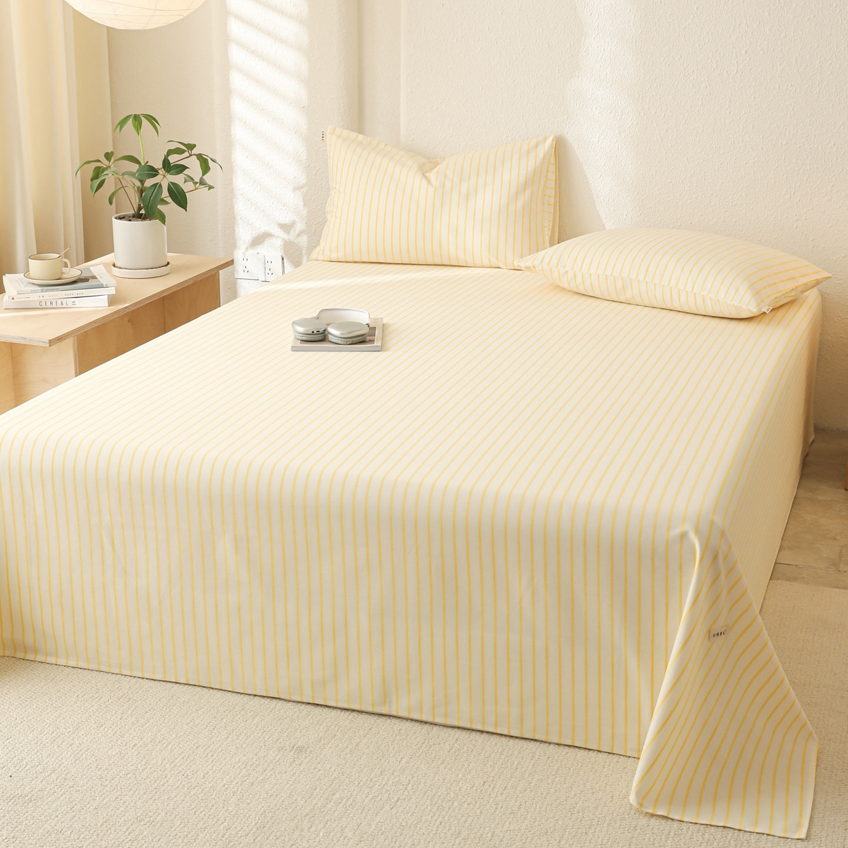 91家纺网 家纺一手货源 找家纺 简宜家居（朝初家纺） 2025新款纯棉全棉磨毛单床单系列 线素-黄