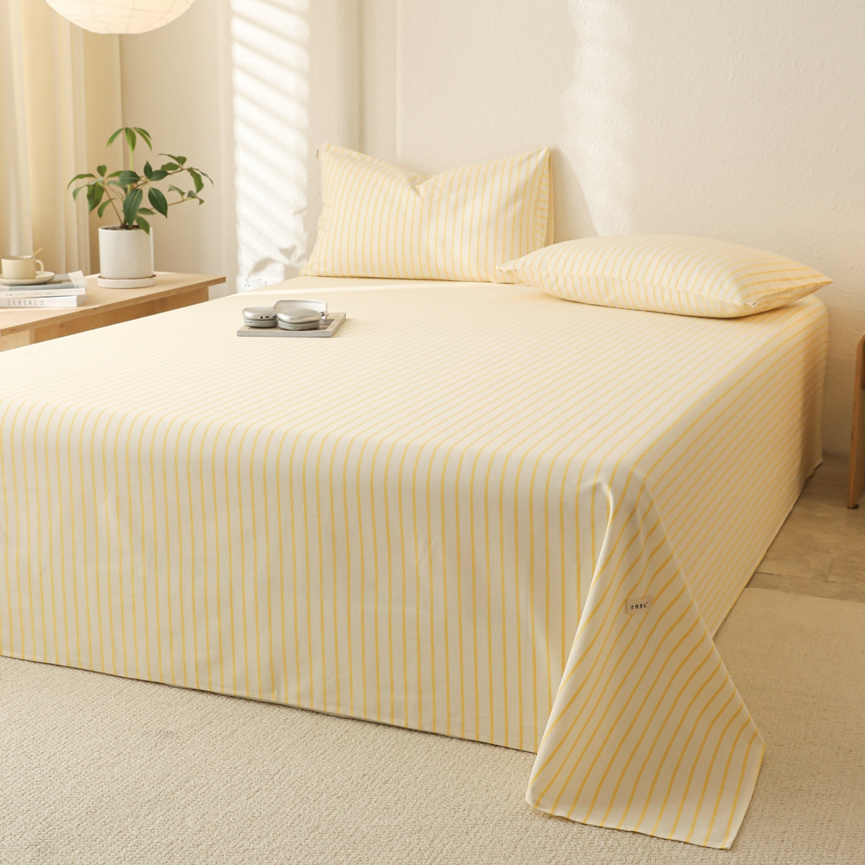 91家纺网 家纺一手货源 找家纺 简宜家居（朝初家纺） 2025新款纯棉全棉磨毛单床单系列 线素-黄