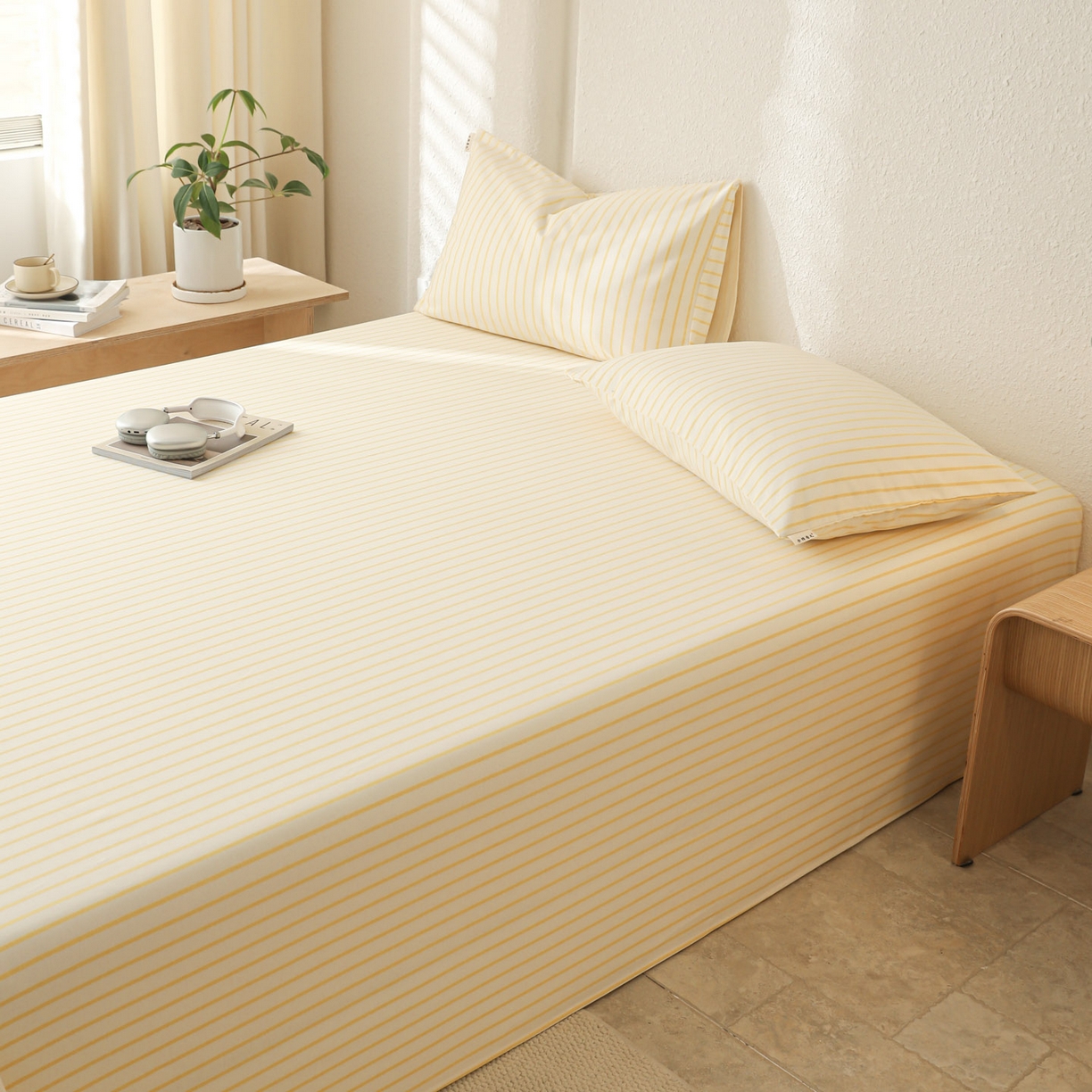 91家纺网 家纺一手货源 找家纺 简宜家居（朝初家纺） 2025新款纯棉全棉磨毛单床单系列 线素-黄