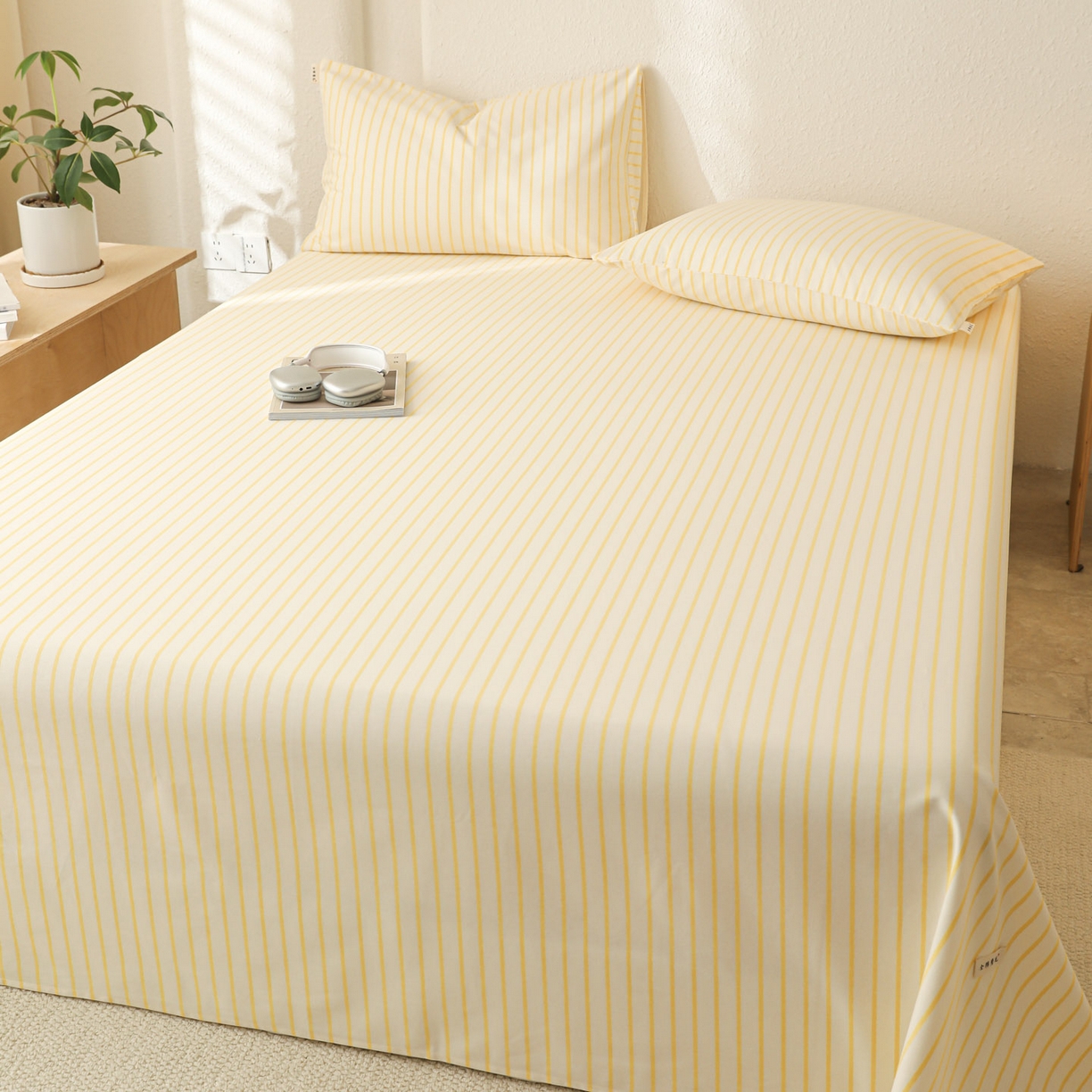 91家纺网 家纺一手货源 找家纺 简宜家居（朝初家纺） 2025新款纯棉全棉磨毛单床单系列 线素-黄