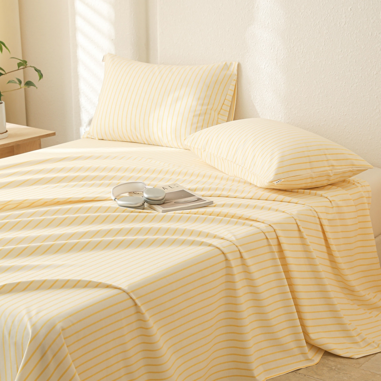 91家纺网 家纺一手货源 找家纺 简宜家居（朝初家纺） 2025新款纯棉全棉磨毛单床单系列 线素-黄