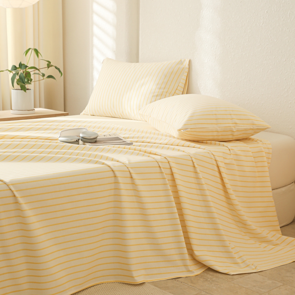 91家纺网 家纺一手货源 找家纺 简宜家居（朝初家纺） 2025新款纯棉全棉磨毛单床单系列 线素-黄