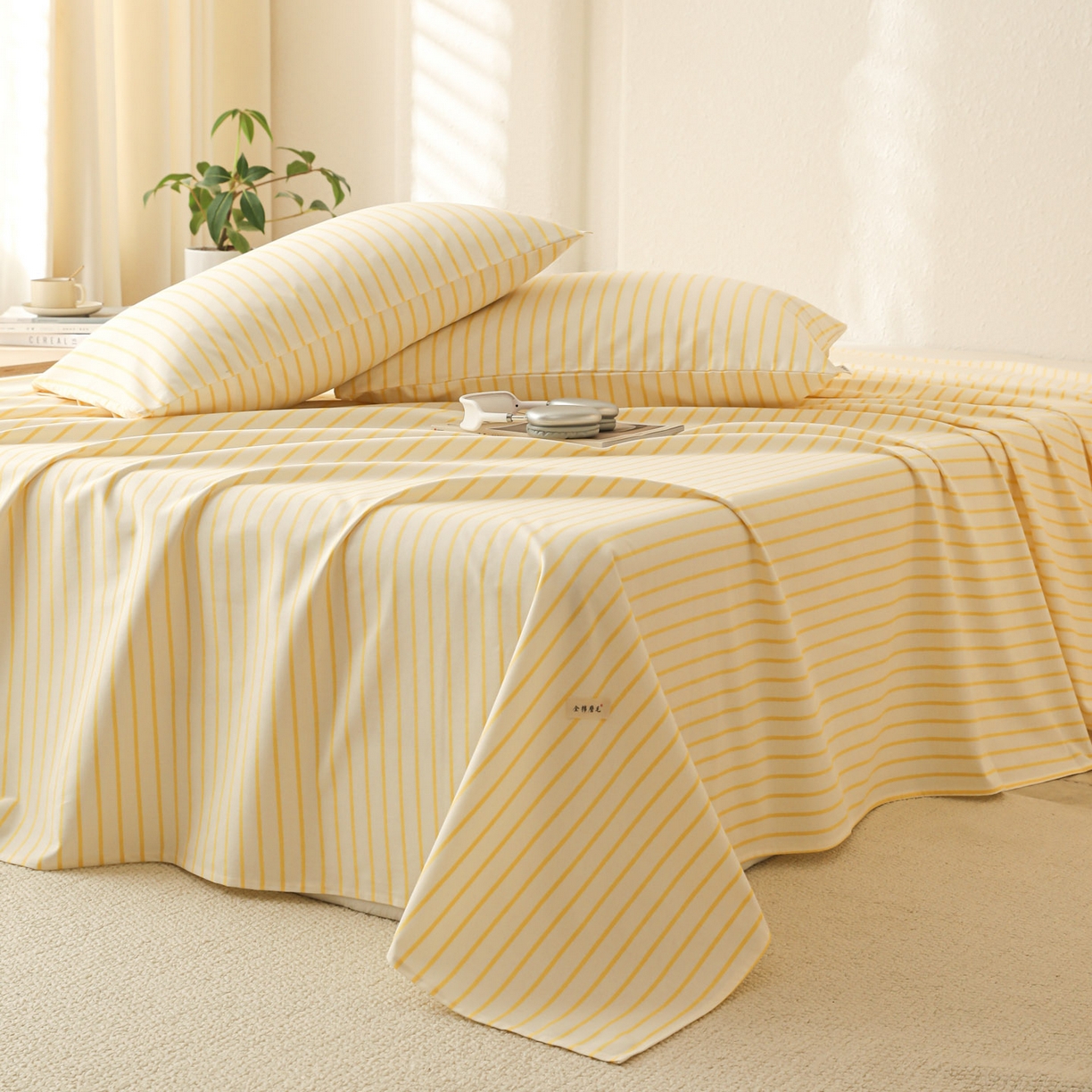 91家纺网 家纺一手货源 找家纺 简宜家居（朝初家纺） 2025新款纯棉全棉磨毛单床单系列 线素-黄