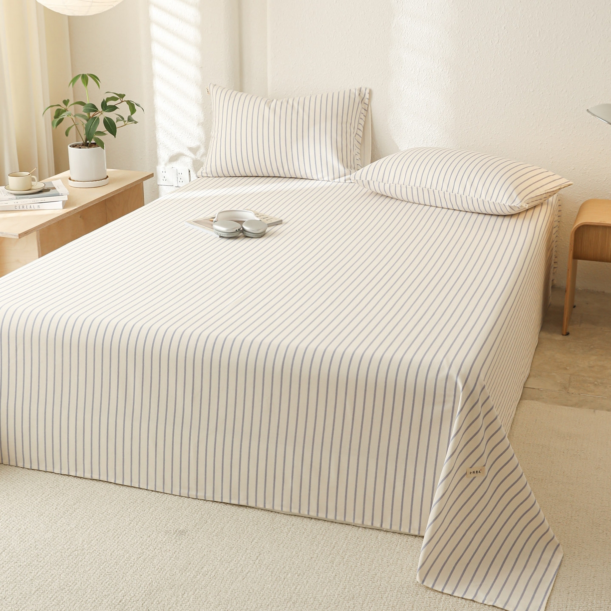 91家纺网 家纺一手货源 找家纺 简宜家居（朝初家纺） 2025新款纯棉全棉磨毛单床单系列 线素-蓝