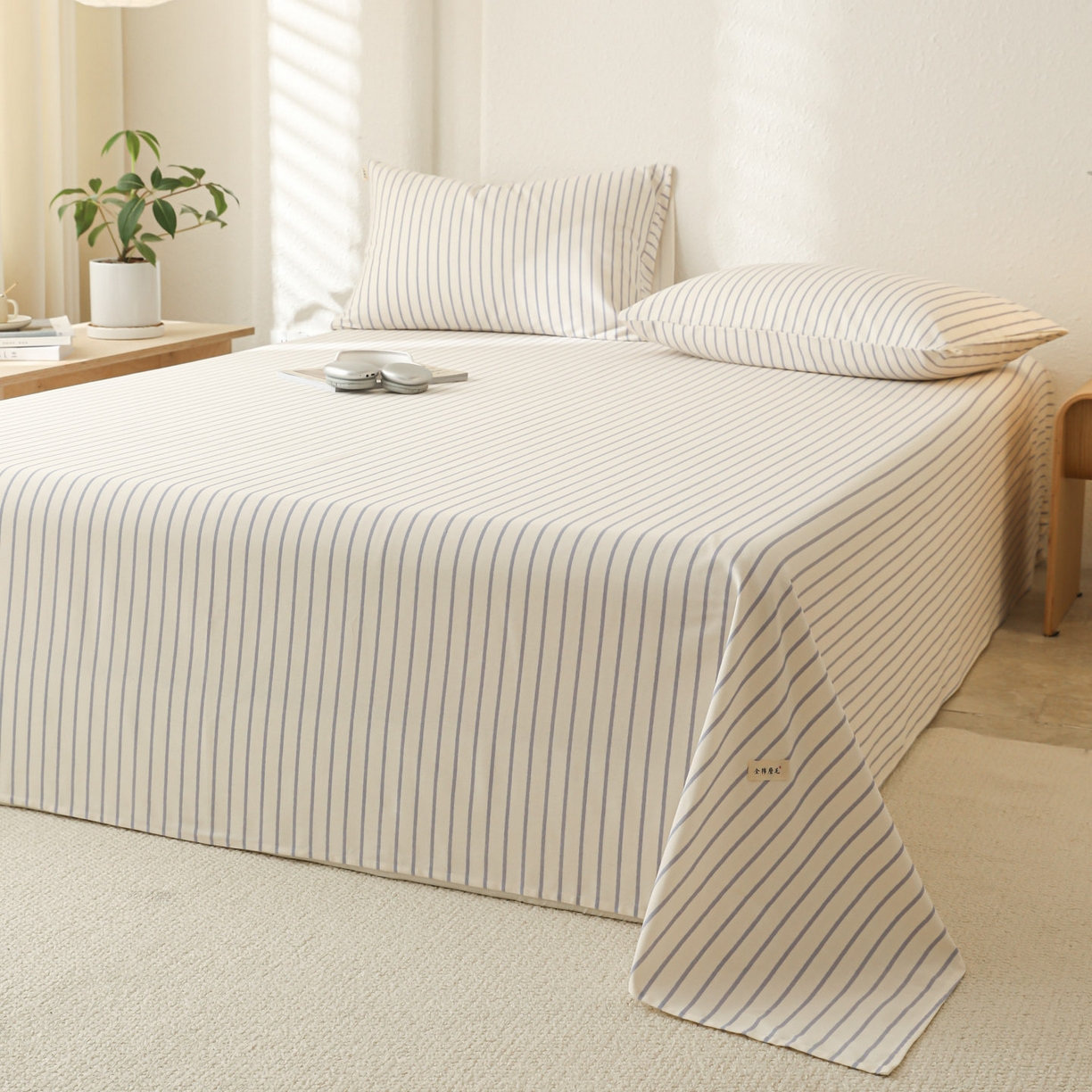 91家纺网 家纺一手货源 找家纺 简宜家居（朝初家纺） 2025新款纯棉全棉磨毛单床单系列 线素-蓝