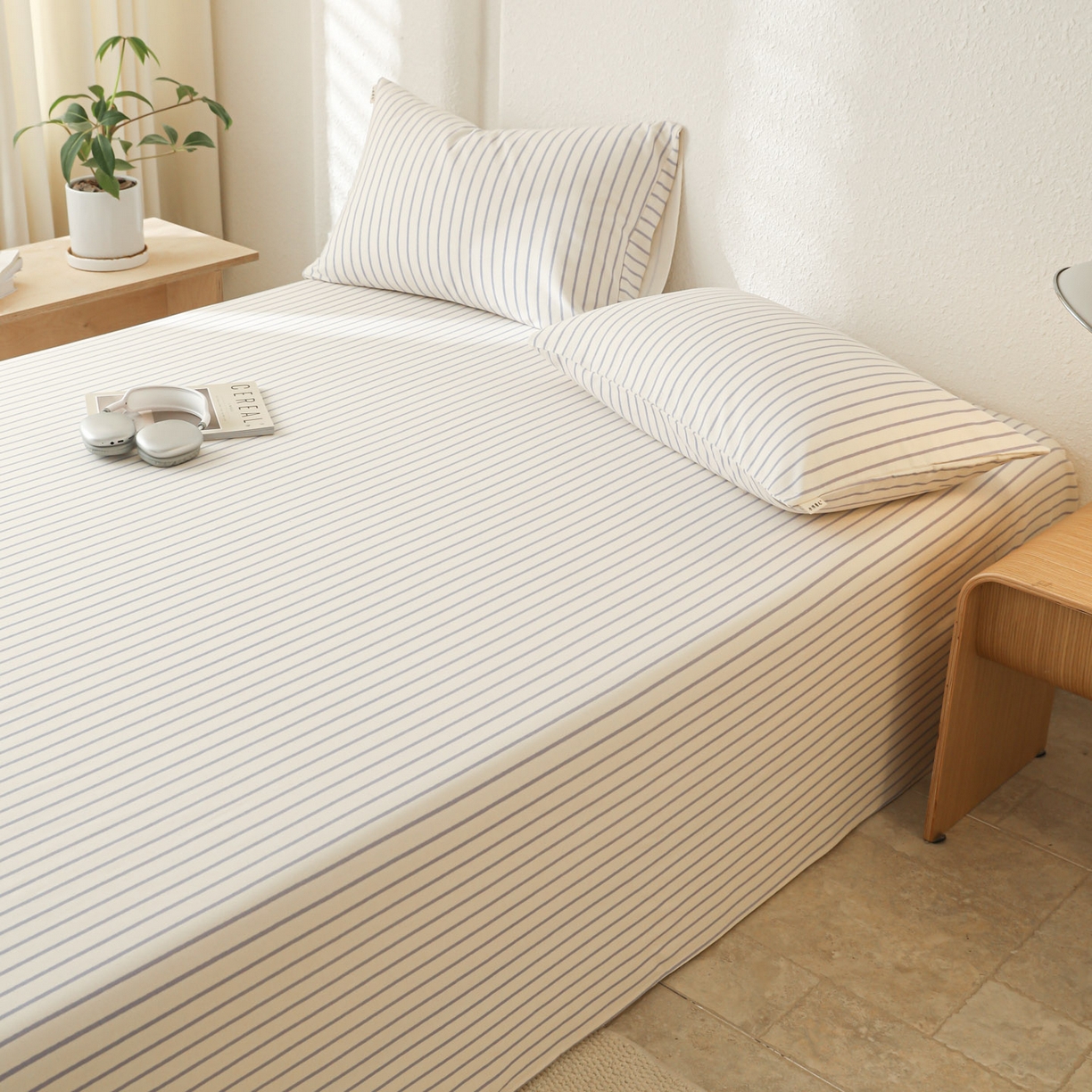 91家纺网 家纺一手货源 找家纺 简宜家居（朝初家纺） 2025新款纯棉全棉磨毛单床单系列 线素-蓝