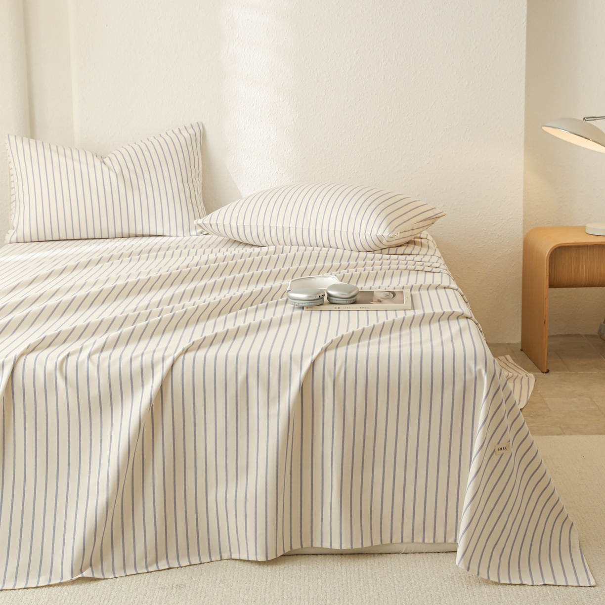 91家纺网 家纺一手货源 找家纺 简宜家居（朝初家纺） 2025新款纯棉全棉磨毛单床单系列 线素-蓝