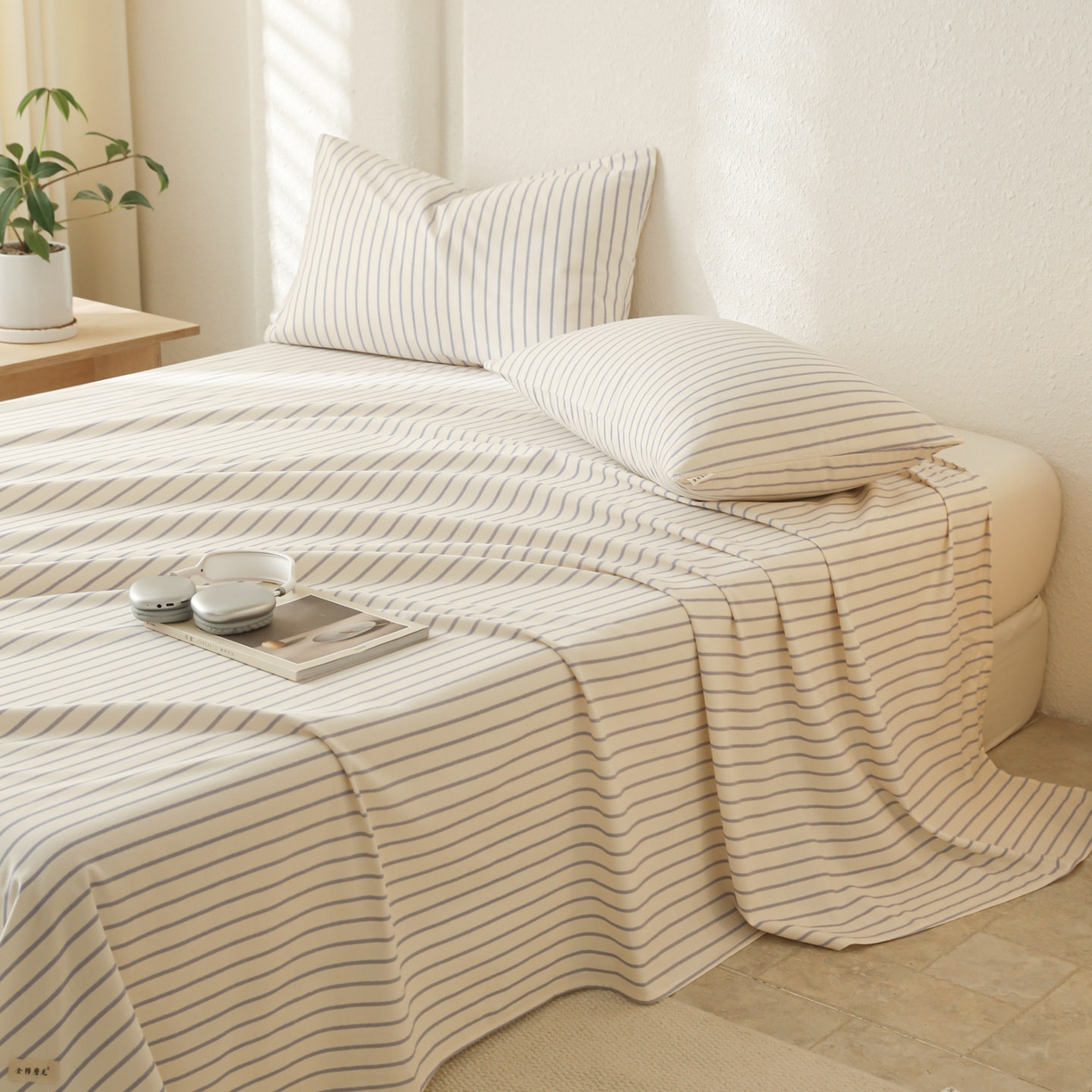 91家纺网 家纺一手货源 找家纺 简宜家居（朝初家纺） 2025新款纯棉全棉磨毛单床单系列 线素-蓝