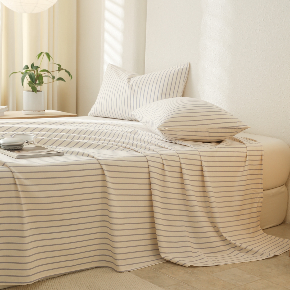 91家纺网 家纺一手货源 找家纺 简宜家居（朝初家纺） 2025新款纯棉全棉磨毛单床单系列 线素-蓝