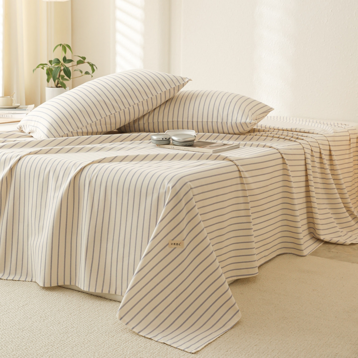 91家纺网 家纺一手货源 找家纺 简宜家居（朝初家纺） 2025新款纯棉全棉磨毛单床单系列 线素-蓝