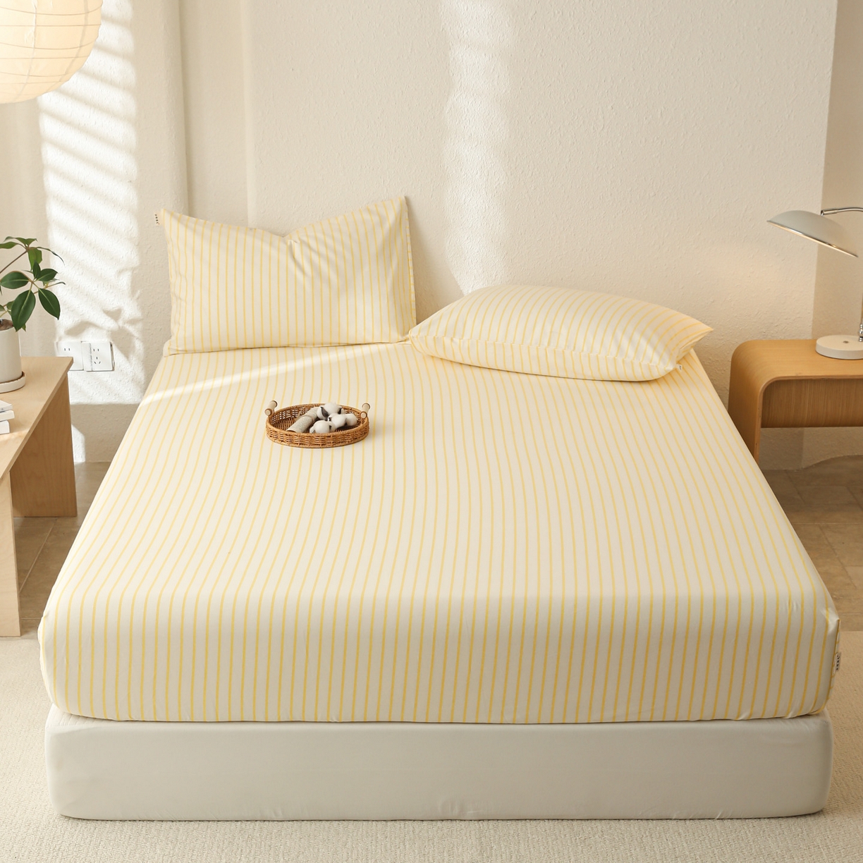 91家纺网 家纺一手货源 找家纺 简宜家居（朝初家纺） 2025新款纯棉全棉磨毛单床笠系列 线素-黄