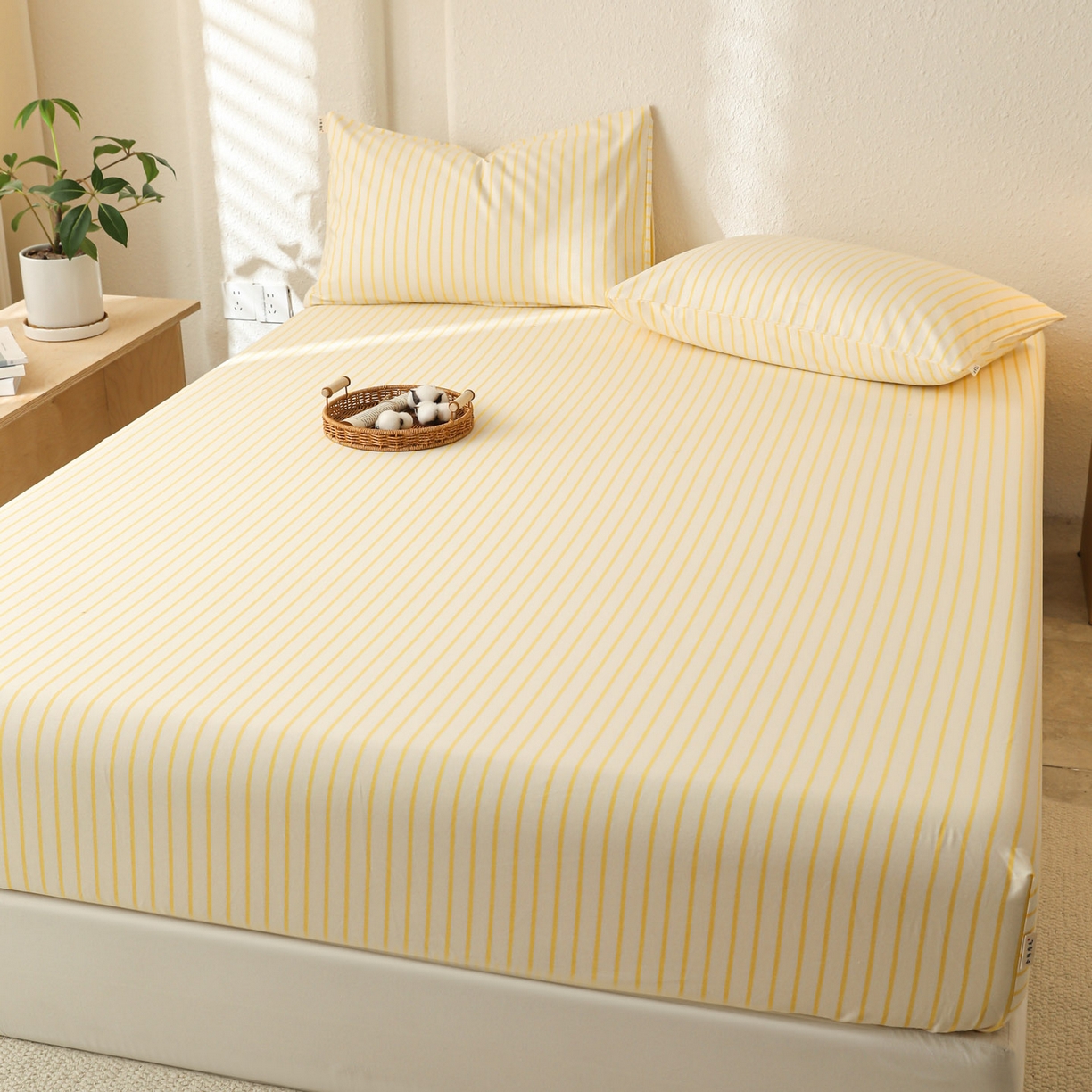 91家纺网 家纺一手货源 找家纺 简宜家居（朝初家纺） 2025新款纯棉全棉磨毛单床笠系列 线素-黄