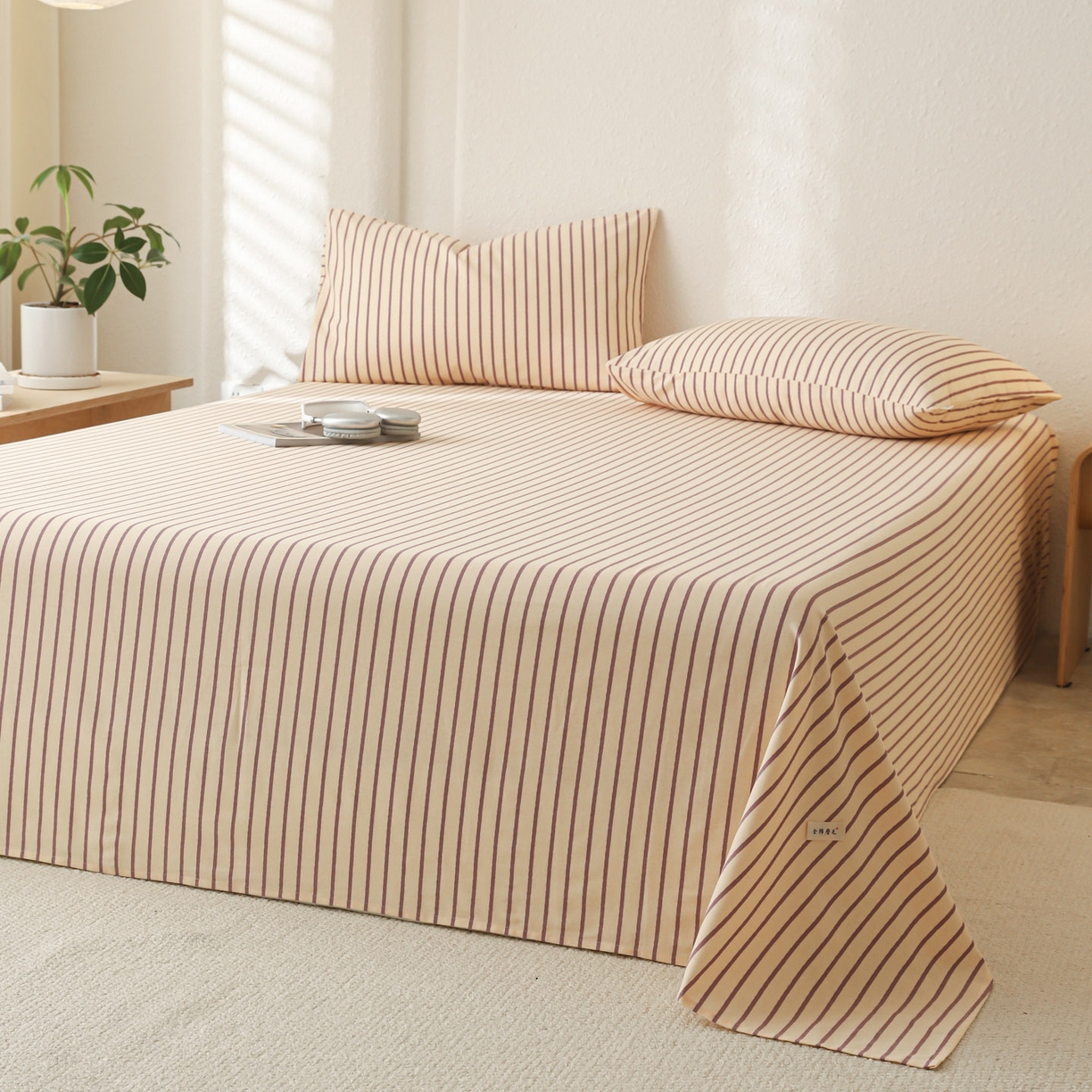 91家纺网 家纺一手货源 找家纺 简宜家居（朝初家纺） 2025新款纯棉全棉磨毛单床单系列 线素-浅紫